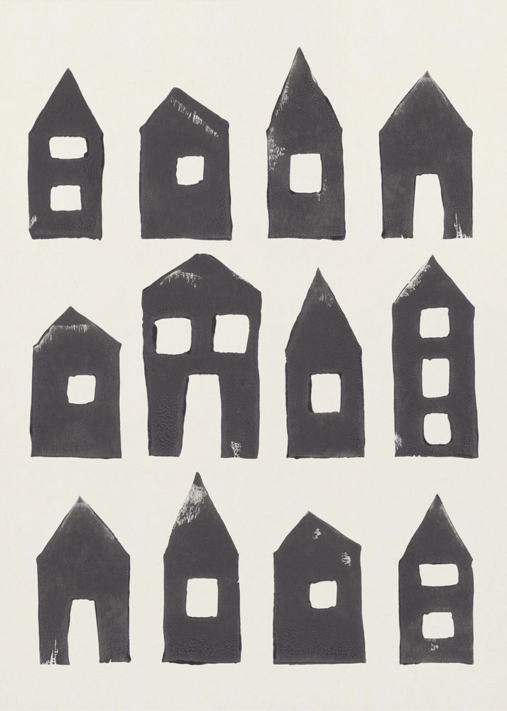 Tiny Houses #1 | Hand-printed Linocut | Poster