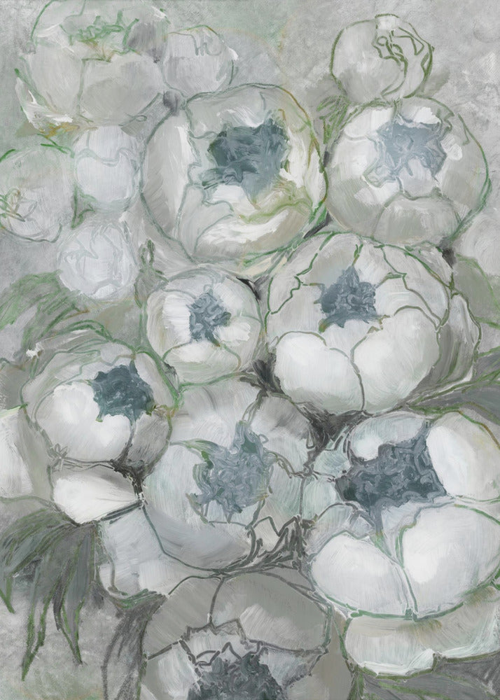 Nuria bouquet of peonies in teal and green | Poster