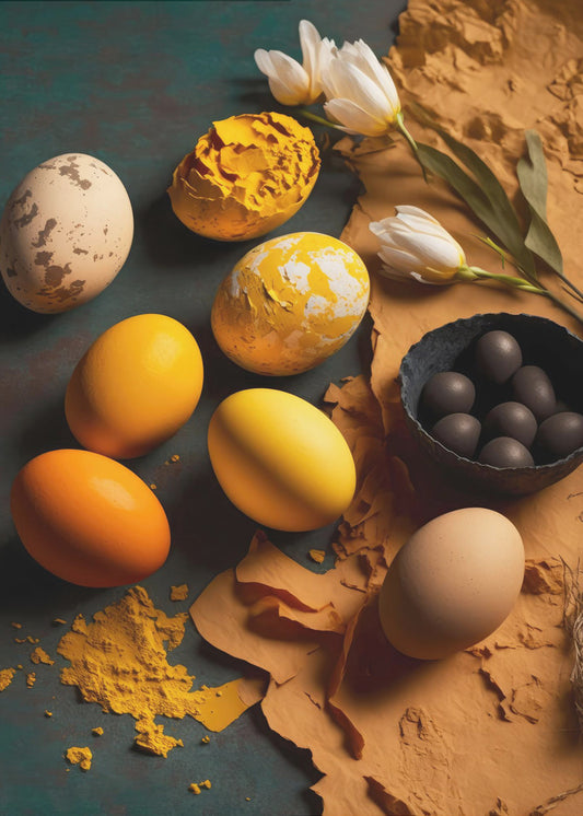 Harmonie aus Eiern und Blütenblättern | Leinwand