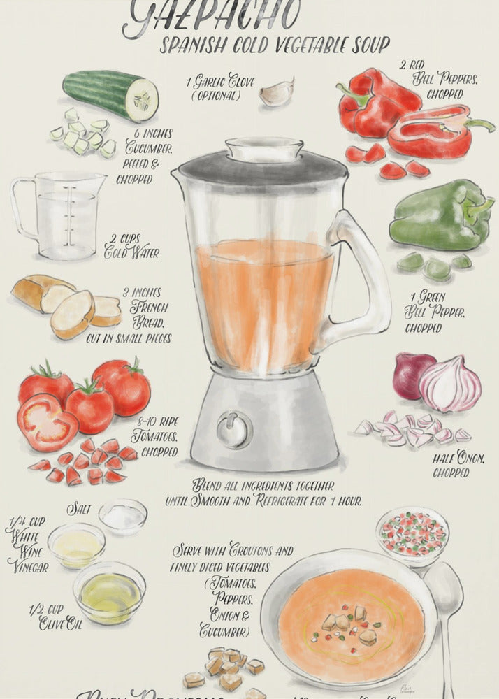 Illustriertes Gazpacho-Rezept auf Englisch | Leinwand