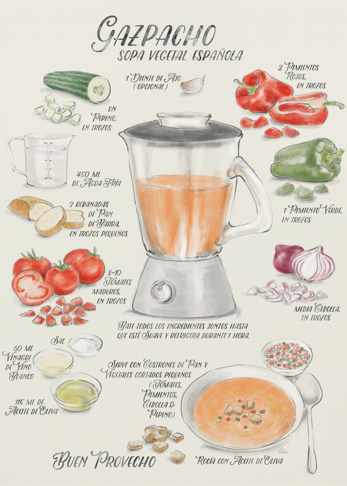 Gazpacho illustrated recipe in Spanish | Poster