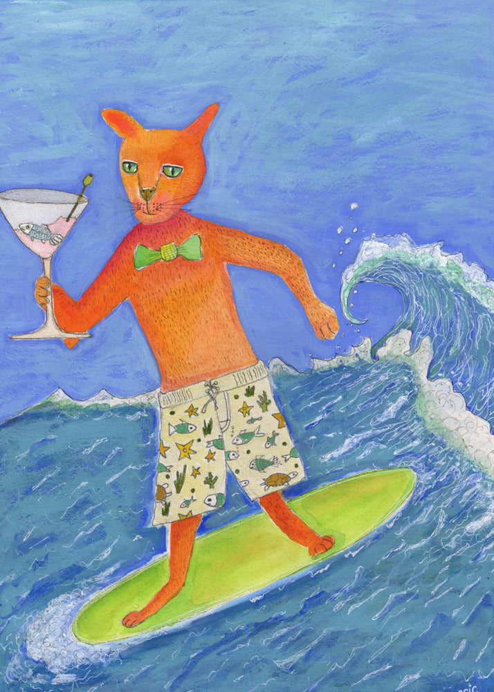 Surfing Cocktail Cat | Poster