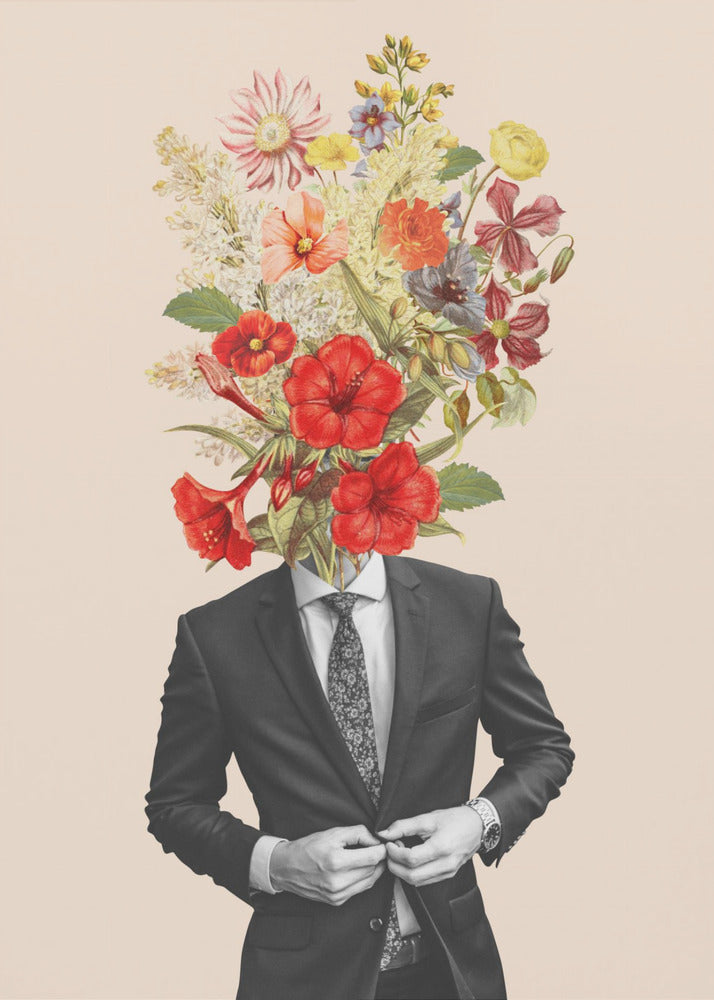 Mann in roten Blumen | Leinwand