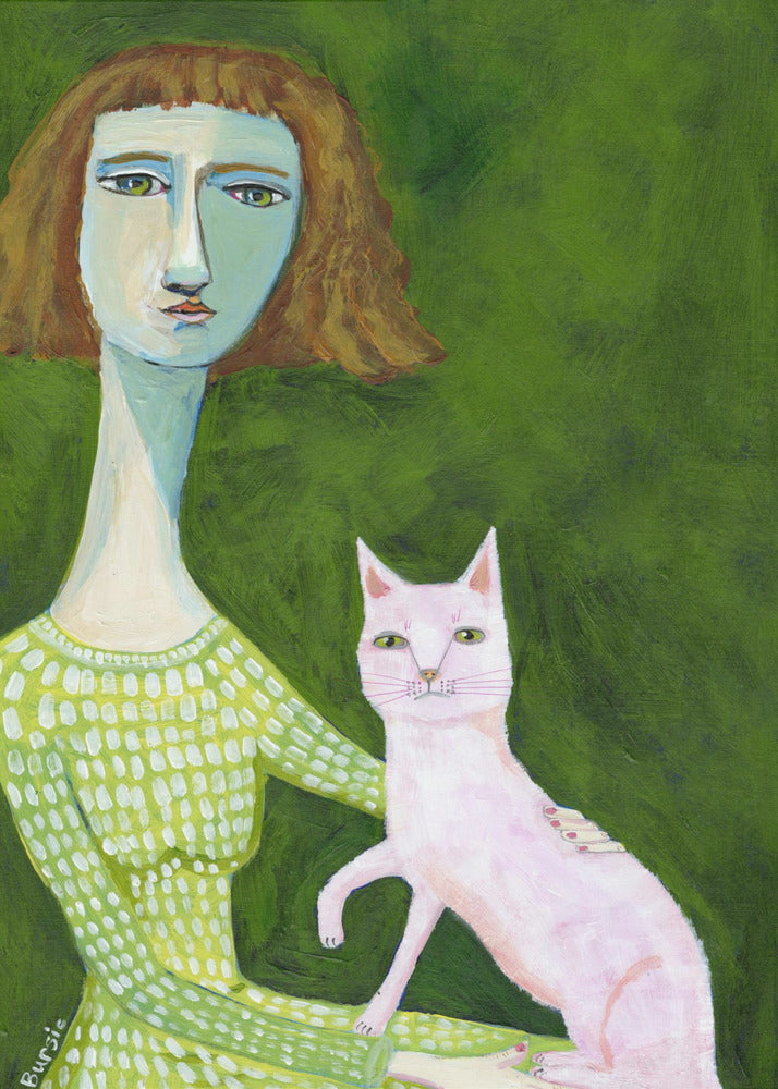 Katzendame mit rosa Katze | Poster