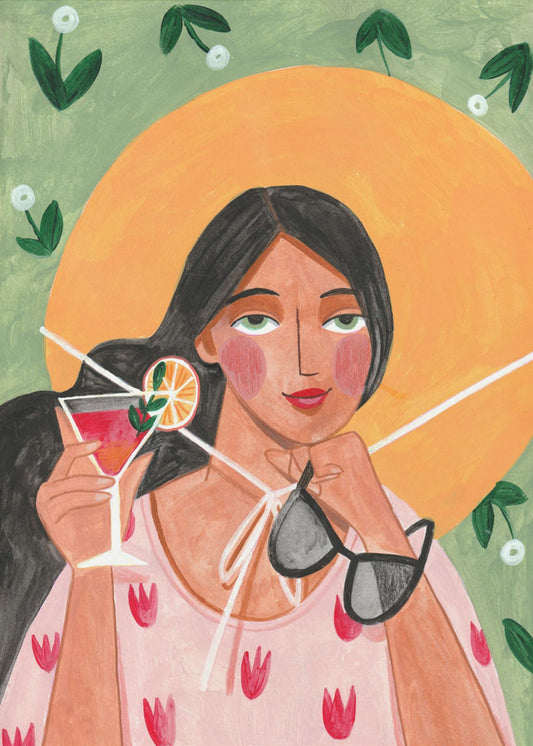 Abstrakte moderne böhmische Frau mit Cocktail | Poster