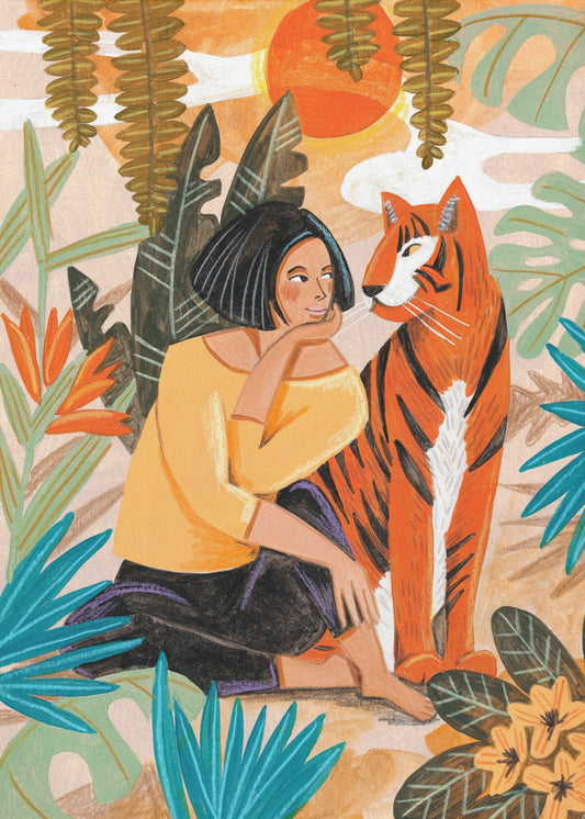 Frau mit Tiger | Leinwand