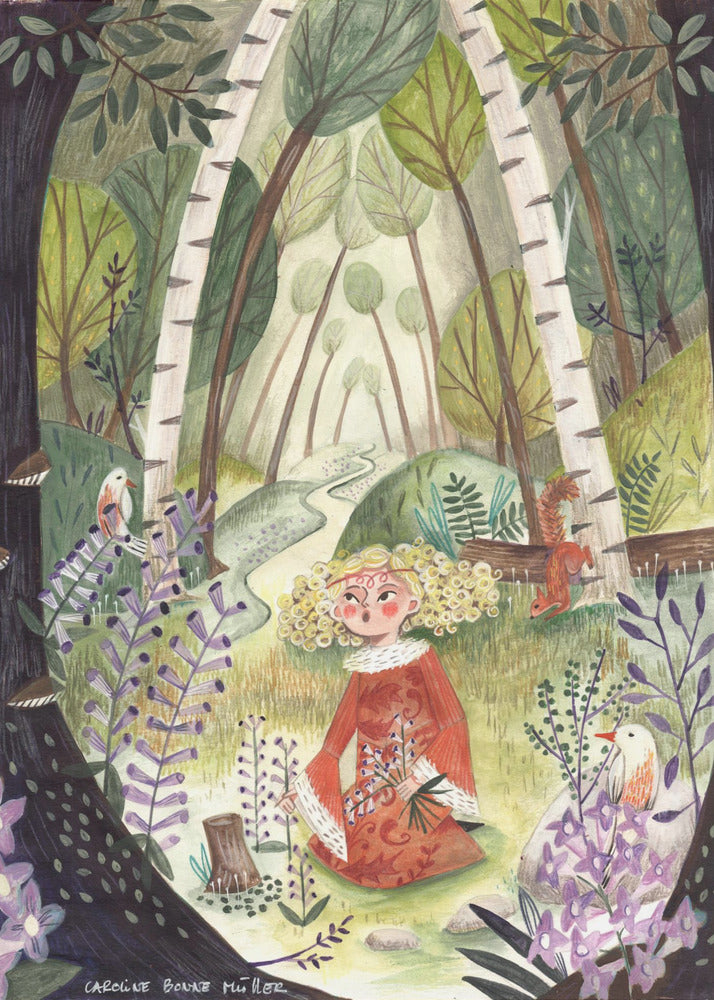 Prinzessin im Wald mit Blumen | Leinwand