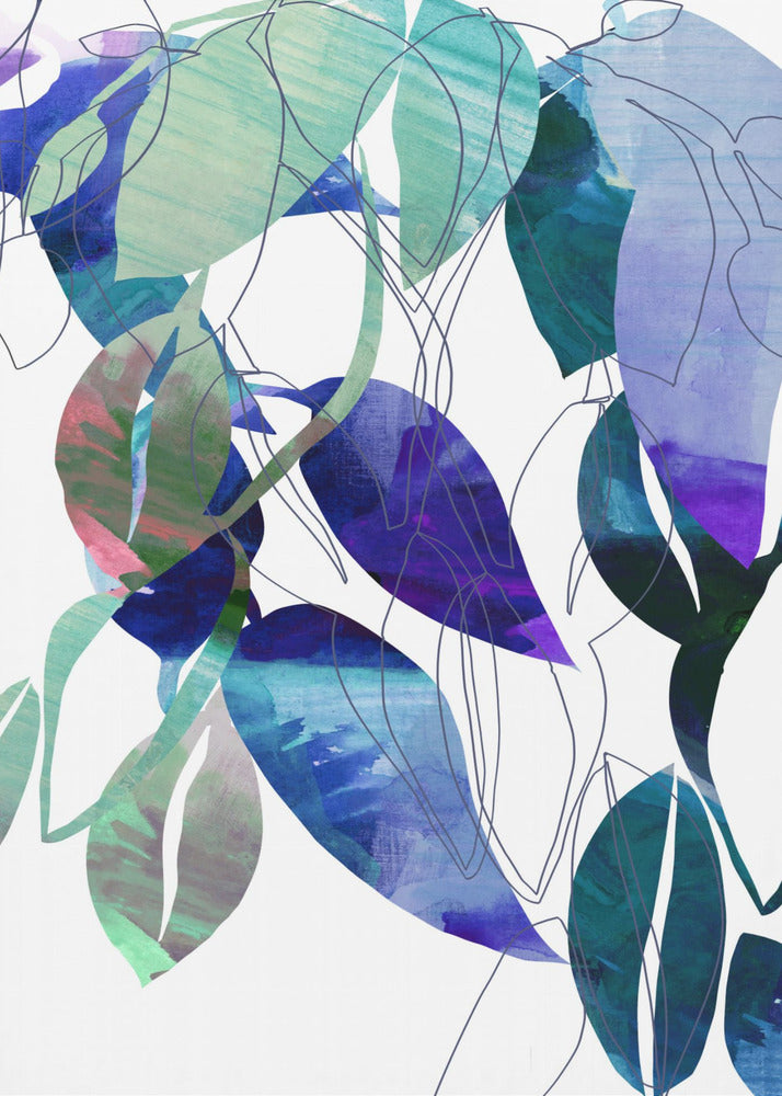 Botanische Blattdruckkunst in Marineblau 3 | Poster
