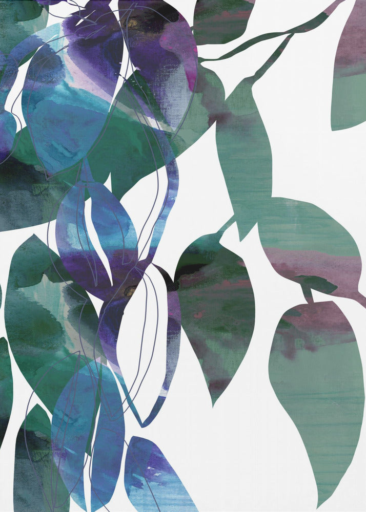 Botanische Blattkunst in Marineblau 1 | Poster