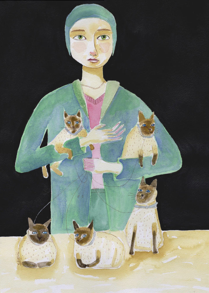 Dame mit fünf Siamkatzen | Poster