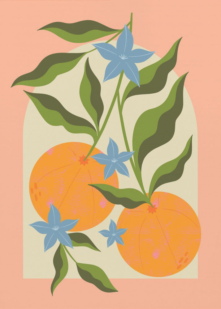 Oranger Zweig mit Blumen | Leinwand