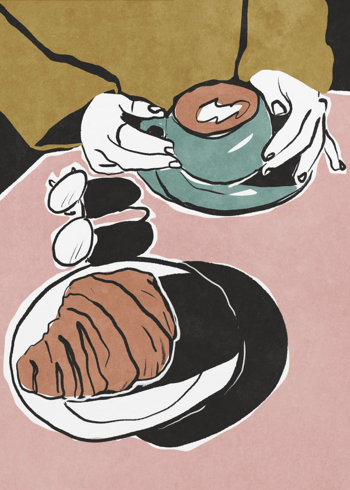 Croissant und Milchkaffee | Leinwand
