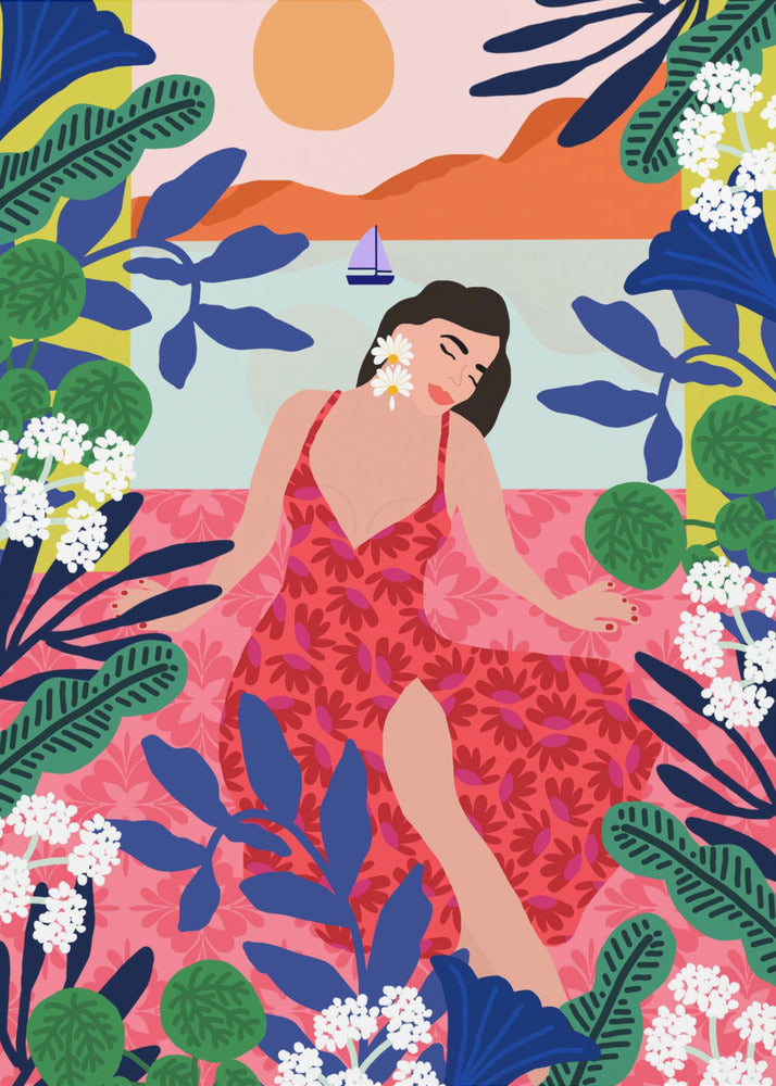 Blumen-Sonnenuntergang-Mädchen | Poster