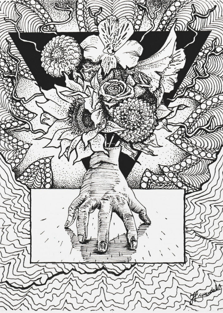 Flowery Thing. Abstract Drawing of a Flowery Bouquet in Hand. | Canvas