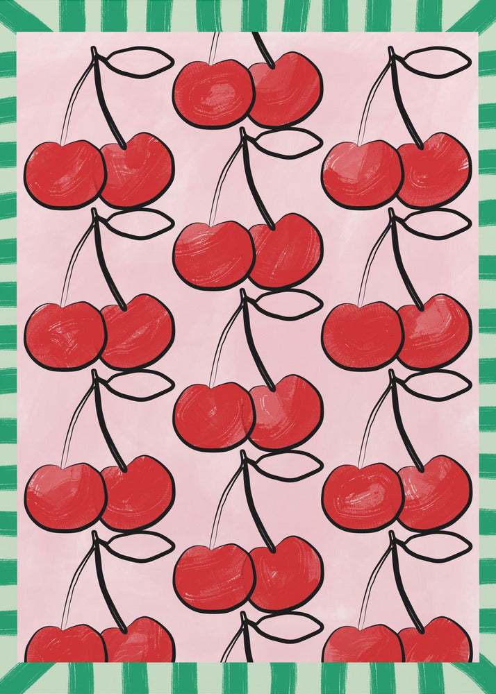 Rote Kirschen auf einem rosa | Poster