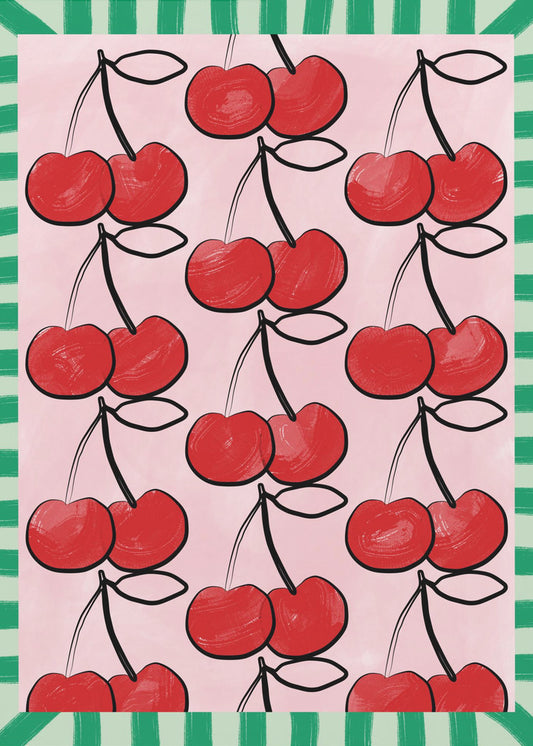 Rote Kirschen auf rosa | Leinwand