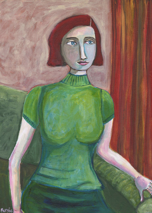 Vintage Roter Kopf in Grün | Leinwand