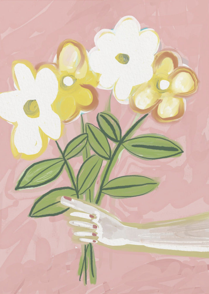 Blumenstrauß Rosa und Gelb | Leinwand