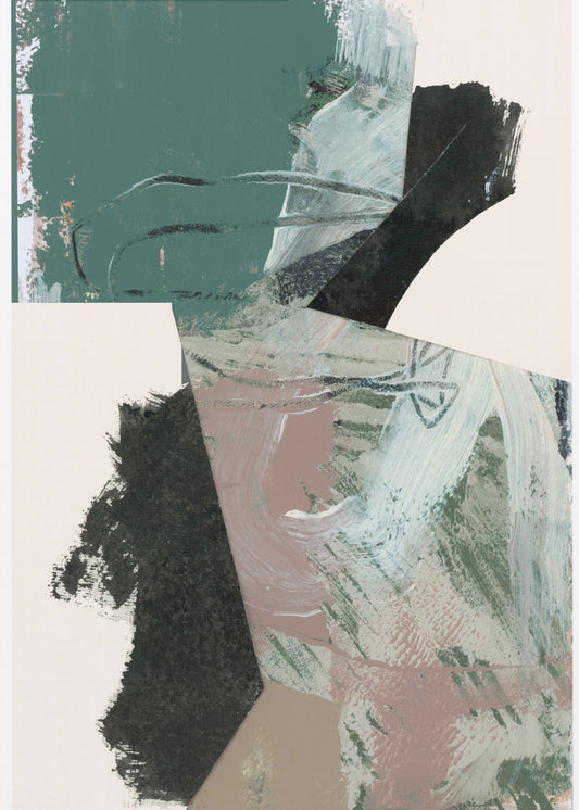 Grün Pfirsich Neutral Schwarz Abstrakt 1 | Leinwand