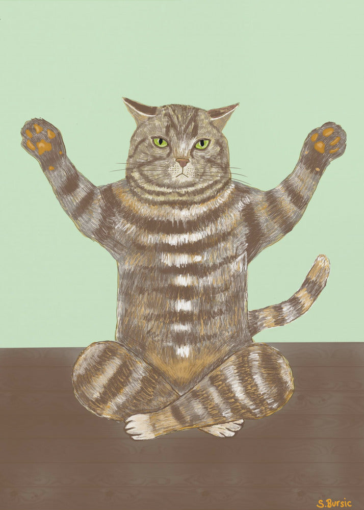 Yoga Katze Hellgrün Hintergrund | Leinwand