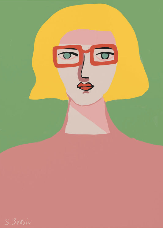 Dame mit goldenem Haar und roter Brille | Leinwand