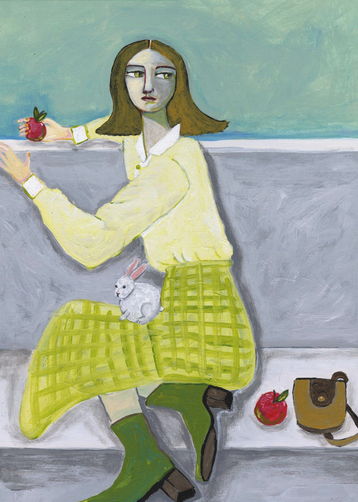 Die Dame und der Hase mit Apfel | Poster