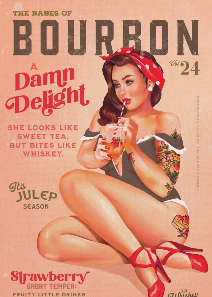 Bourbon Babes Vol 22 Vintage Pinup Girl trinkt einen Cocktail | Leinwand
