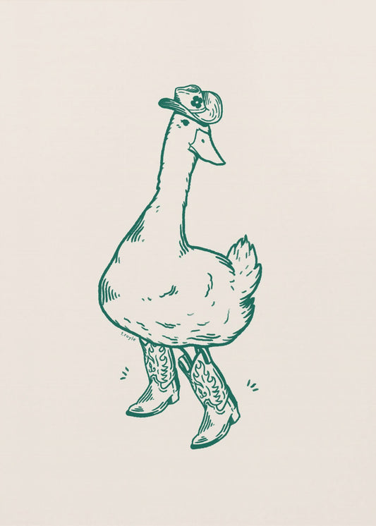 Ente trägt Westernstiefel in Grün | Canvas