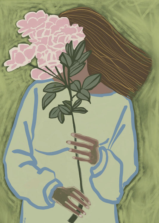 Dame mit Blumen | Leinwand