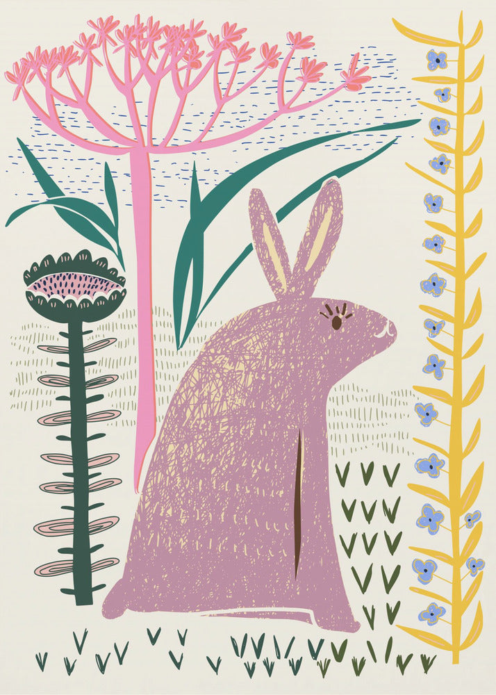 Blockdruck lila Hase | Leinwand