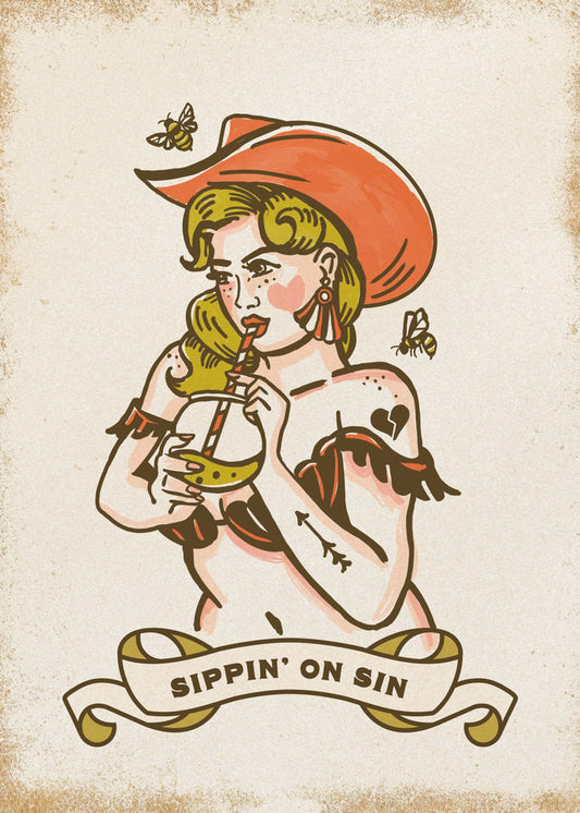 Sippin On Sin Süße & freche Cowgirl-Kunst | Leinwand