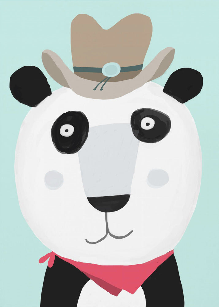 Lustiger Panda mit Cowboyhut von Künstlerin Carla Daly | Leinwand