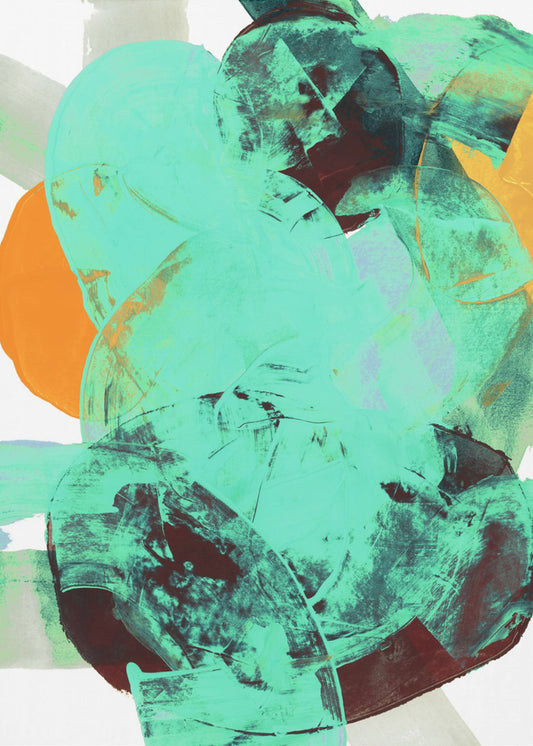 Aqua Teal Burgundy Orange Neutral White Abstract 1 | Poster