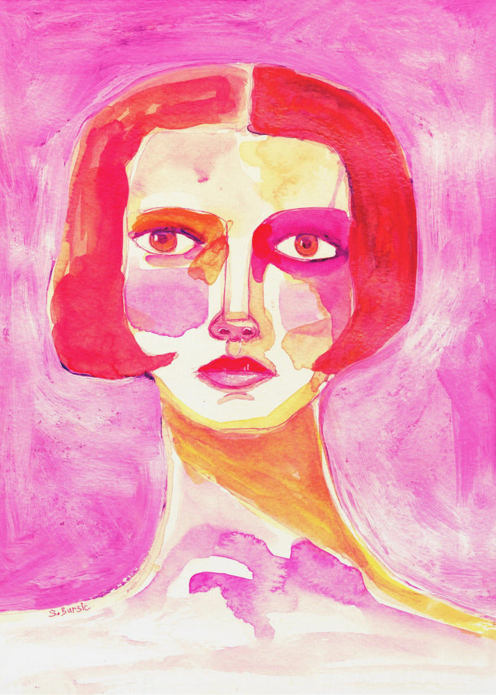Dame mit Bob-Haarschnitt Hot Pink | Leinwand