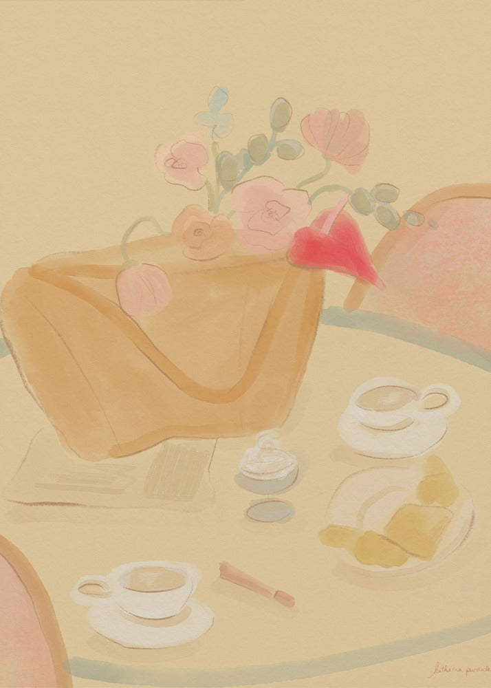Kaffee-Date mit Blumen | Leinwand