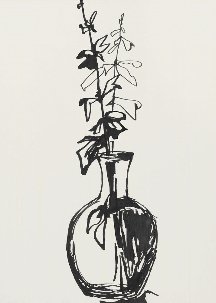 Blätter in einer Vase, Tuscheskizze | Leinwand