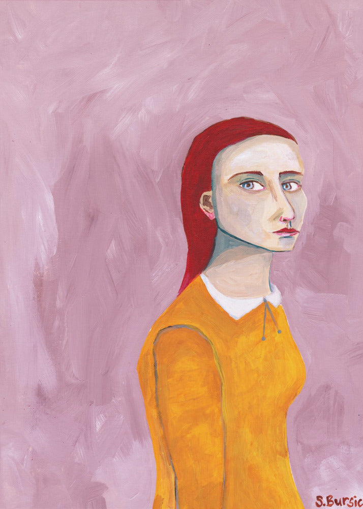 Lady in the Yellow Dress and pink background | Canvas