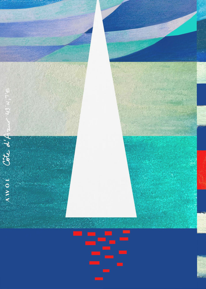 Abstract Sailboat On The French Riviera, Colourful Côte d'Azur Art Print | Poster