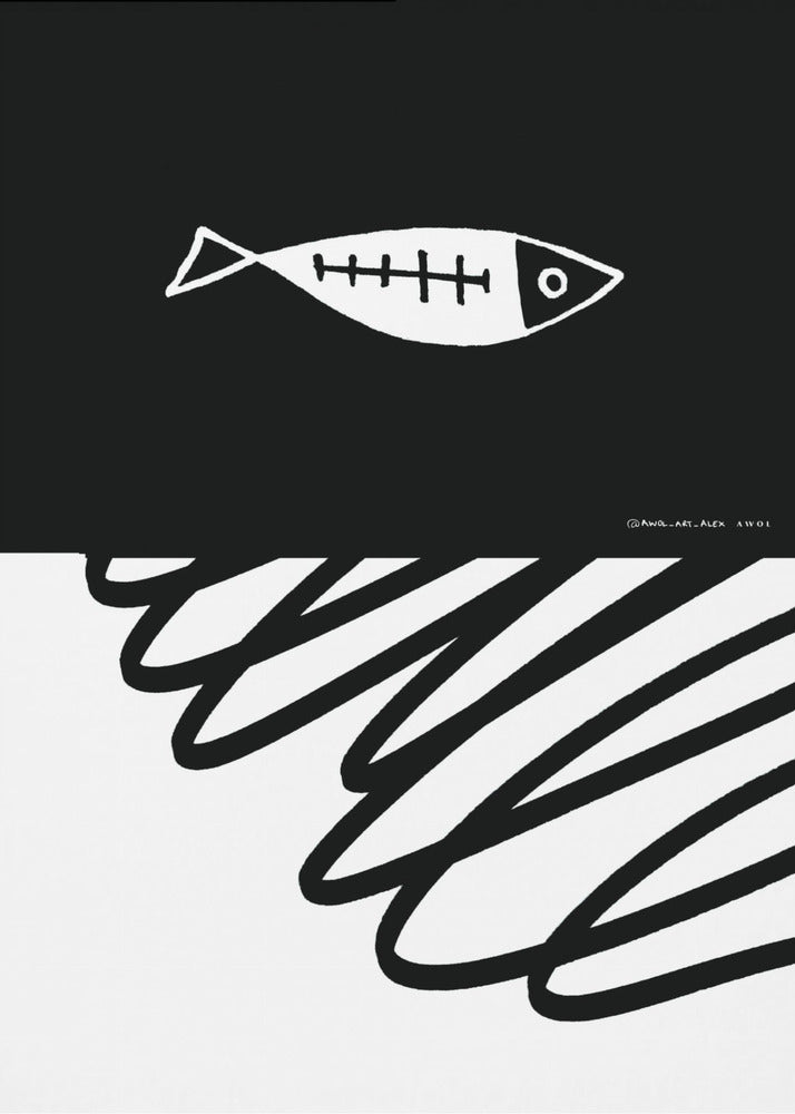 Minimalistischer Fisch im nordischen Meer, abstrakter Ozean-Kunstdruck | Poster