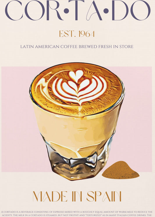 Cortado Kaffee Illustration mit Latte Art | Poster