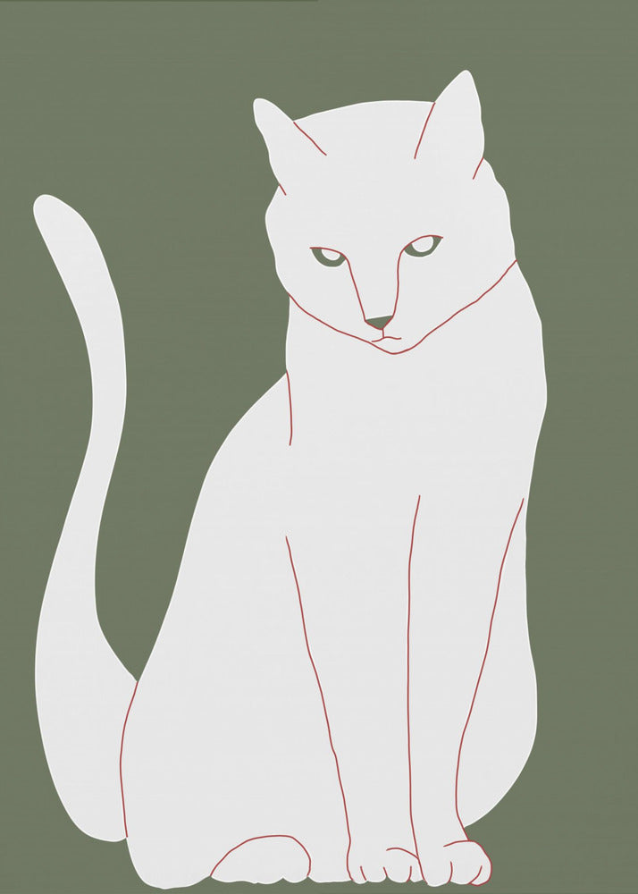 Weiße und grüne Katze | Leinwand