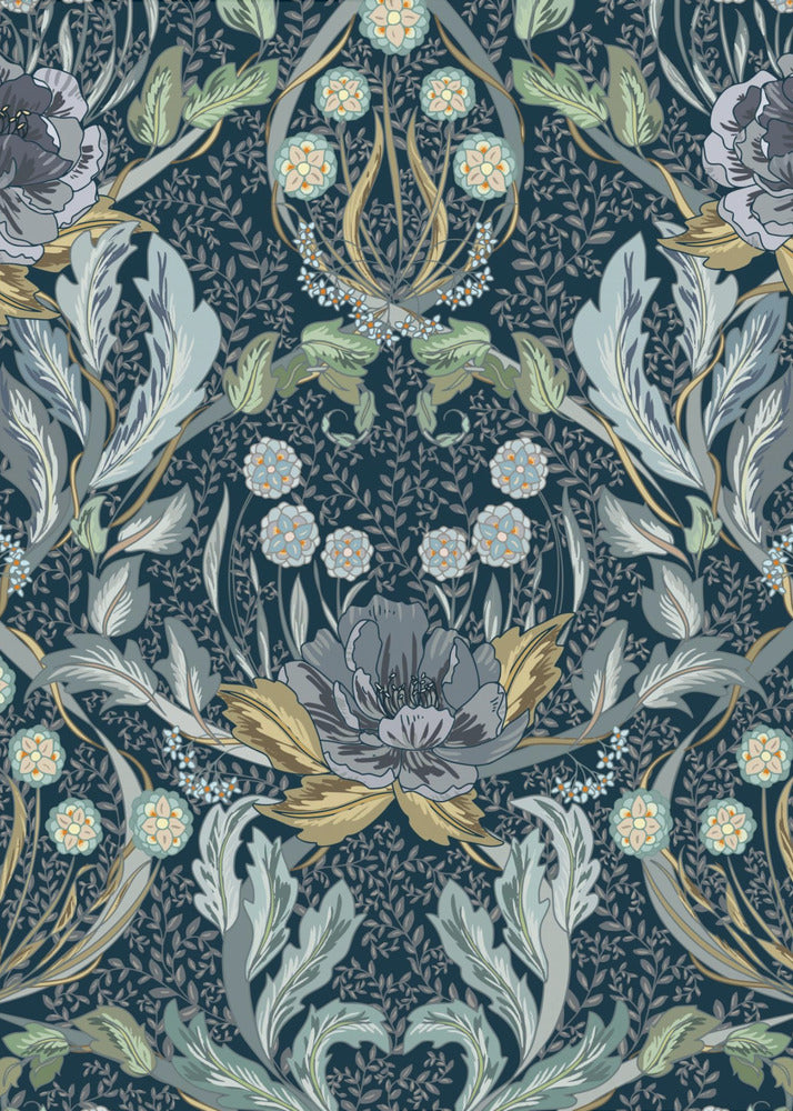 Floral Heritage Morris Mondschein blaues Muster | Poster