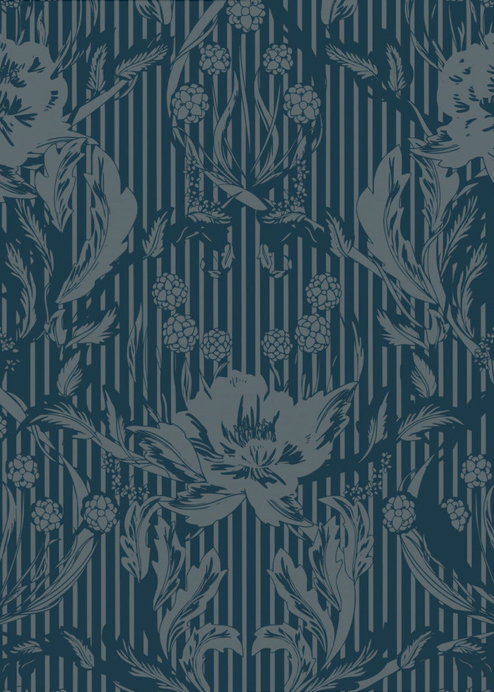 Floral Heritage Morris monochrome Streifen Mondschein blaues Muster | Poster