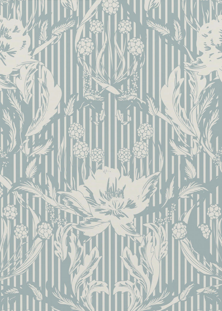 Floral Heritage Morris monochrome Streifen kreideblaues Muster | Poster