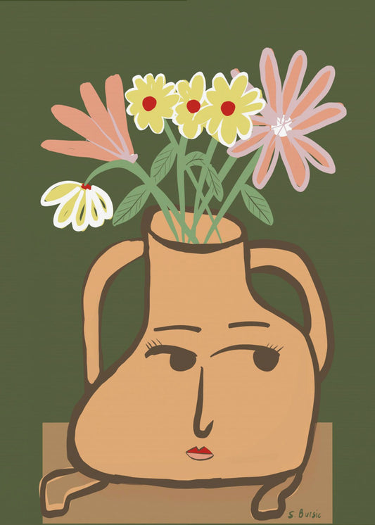 Dame in Vase mit Blumen | Poster