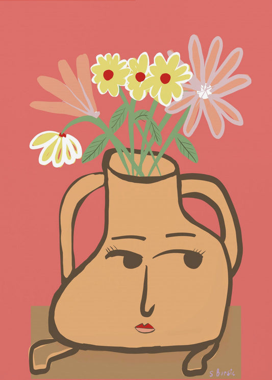 Dame in Vase mit Blumen | Poster