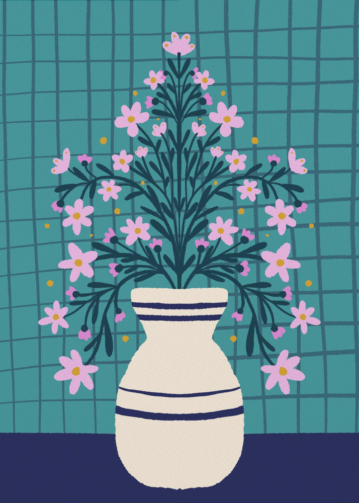 Turquoise Flowers In a Vase | Canvas