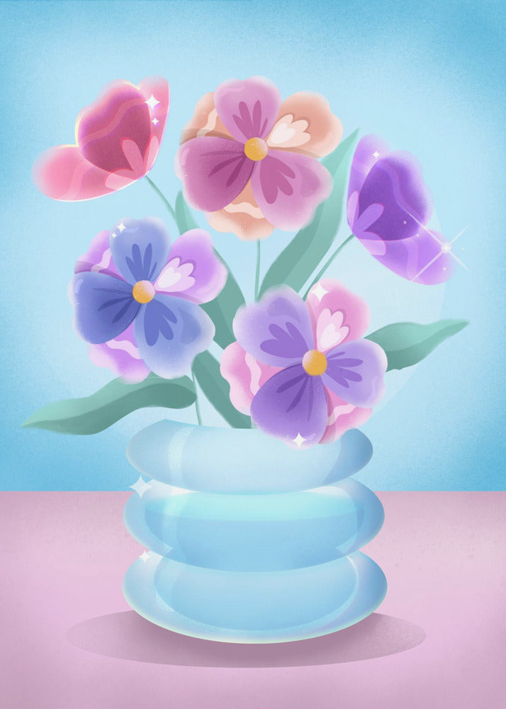 Blütenblätter in blauer Vase | Leinwand