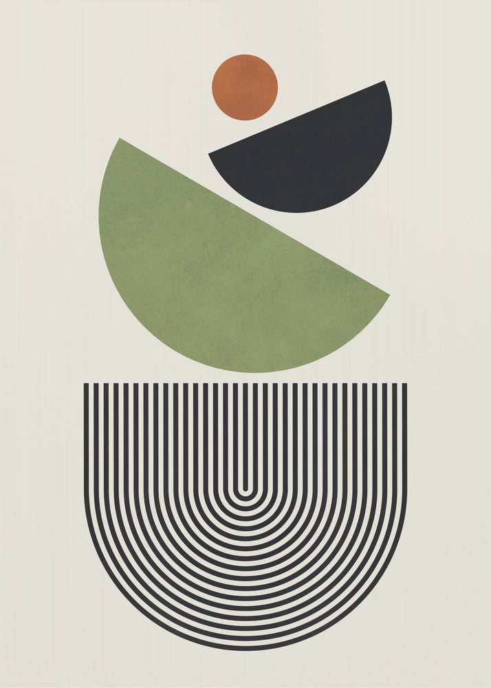Geometric Shapes in Green Black and Orange | Canvas