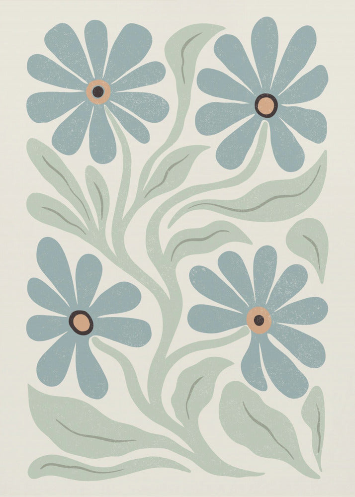 Abstrakte Blumen Blau und Grün | Poster